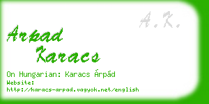 arpad karacs business card