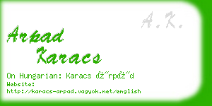 arpad karacs business card